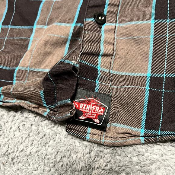 Dixxon Shirt Mens Medium Flame Resistant Plaid Button Flannel Gray Blue ** - Picture 3 of 10